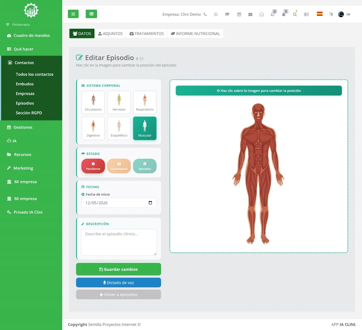 Ficha de episodio clínico en IAclini, software para clínicas con inteligencia artificial